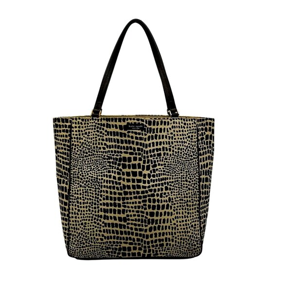 Kate Spade Brown & Tan Canvas Safari Lizard Tote Bag - Picture 1 of 12